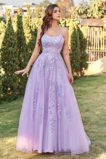 Spaghetti Straps A-Line Lavender Princess Prom Dress