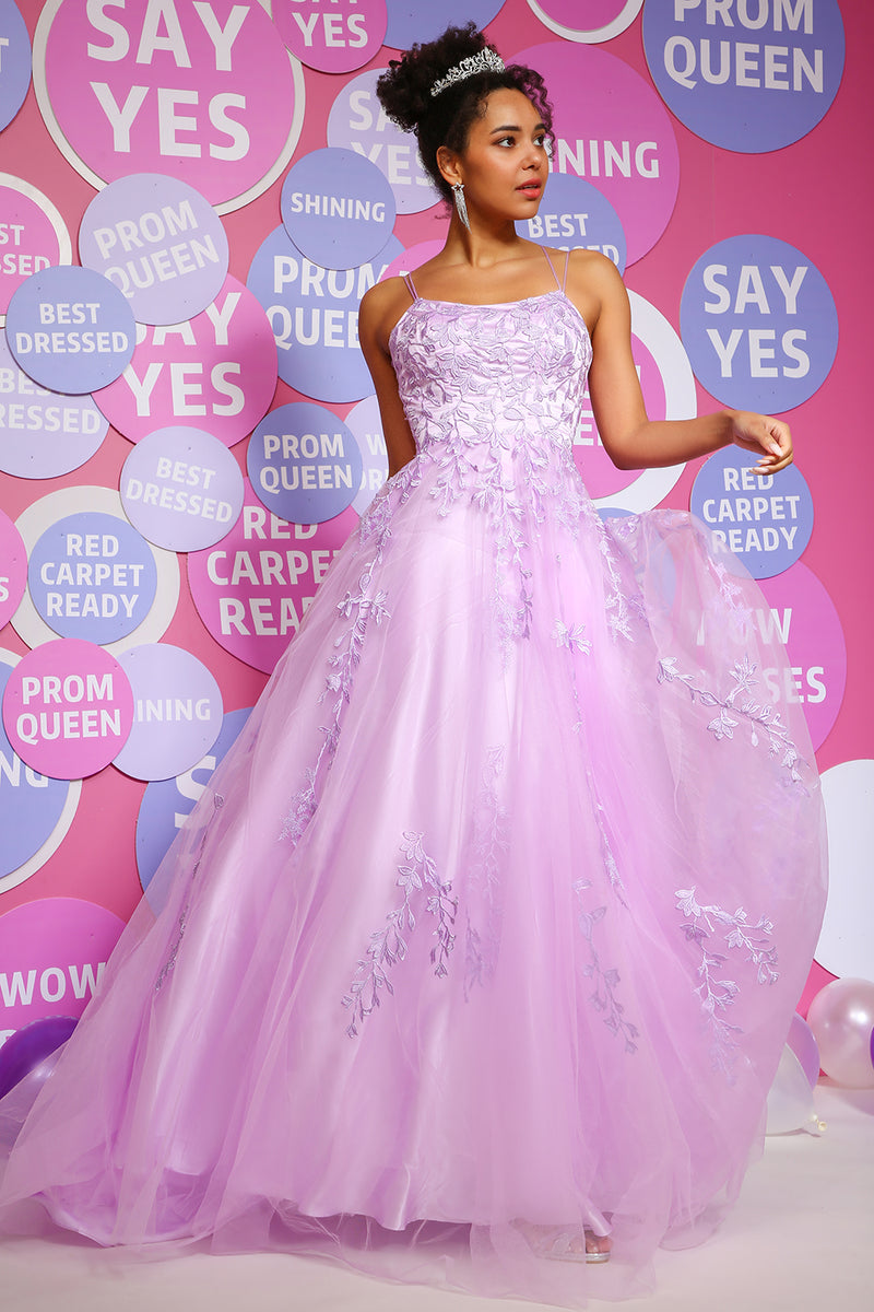 Load image into Gallery viewer, A-Line Spaghetti Straps Lavender Pricess Prom Dress with Appliques