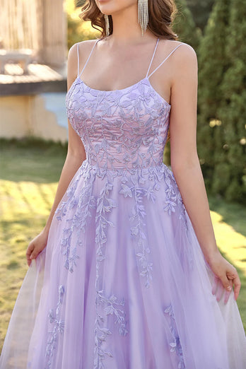 Spaghetti Straps A-Line Lavender Princess Prom Dress