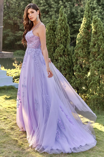 Spaghetti Straps A-Line Lavender Princess Prom Dress