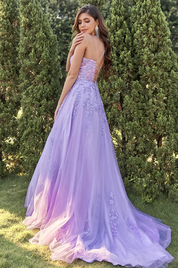 Spaghetti Straps A-Line Lavender Princess Prom Dress