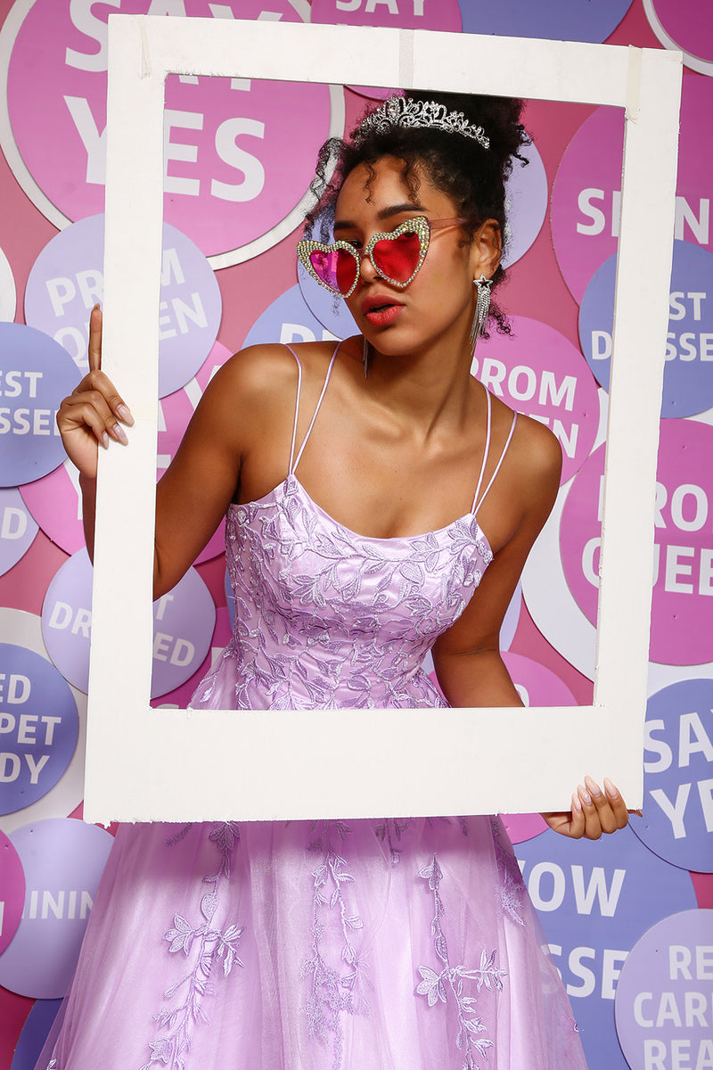 Load image into Gallery viewer, A-Line Spaghetti Straps Lavender Pricess Prom Dress with Appliques