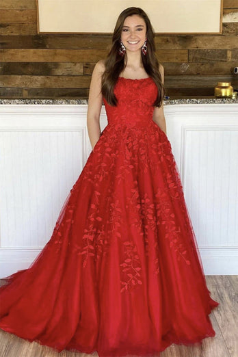 Princess Red Spaghetti Straps Prom Dress