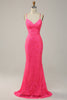 Load image into Gallery viewer, Hot Pink Mermaid Spaghetti Straps Sparkly Prom Dress with Sequins