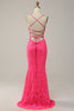 Load image into Gallery viewer, Hot Pink Mermaid Spaghetti Straps Sparkly Prom Dress with Sequins