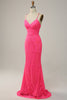 Load image into Gallery viewer, Hot Pink Mermaid Spaghetti Straps Sparkly Prom Dress with Sequins