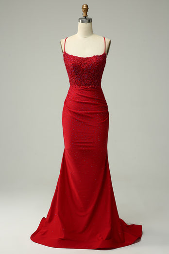 Halter Dark Red Mermaid Prom Dress with Beading