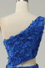 Load image into Gallery viewer, Mermaid One Shoulder Royal Blue Sequins Cut Out Prom Dress with Split Front