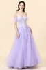 Load image into Gallery viewer, A Line Spaghetti Straps Long Purple Prom Dress with Appliques