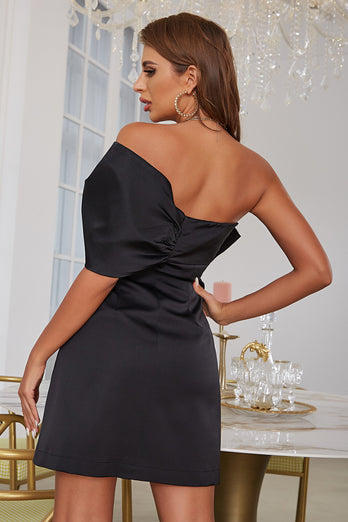 Sheath One Shoulder Black Holiday Party Dress