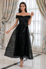 Load image into Gallery viewer, Black Off Shoulder Lace Prom Dress