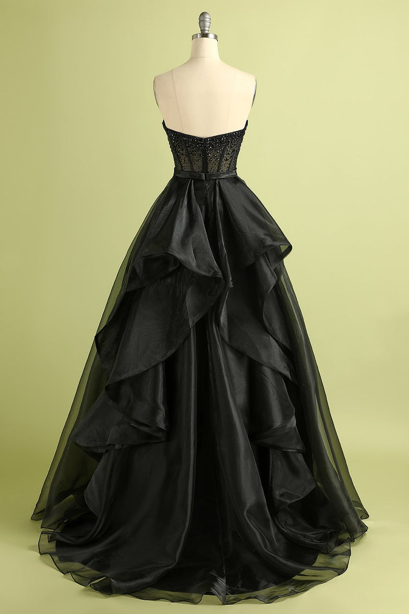 Load image into Gallery viewer, Ball Gown Black Strapless Princess Evening Dress