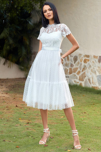 A Line White Lace Wedding Guest Party Dress