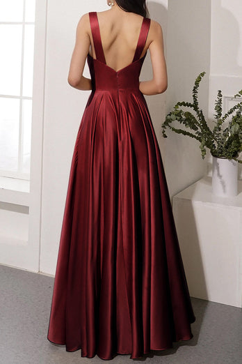 Satin Long Prom Party Dress With Slit