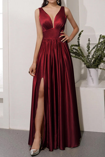 Satin Long Prom Party Dress With Slit