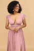 Load image into Gallery viewer, Blush V-Neck Long Chiffon Bridesmaid Dress