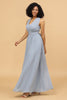 Load image into Gallery viewer, Grey Blue Convertible Long Chiffon Bridesmaid Dress