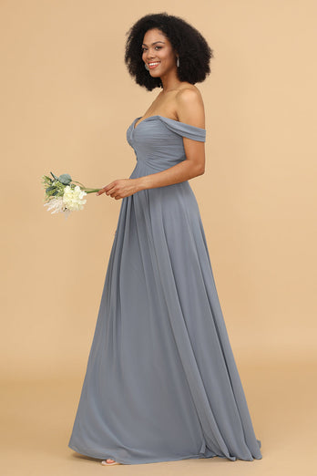 Off the Shoulder Chiffon Bridesmaid Dress