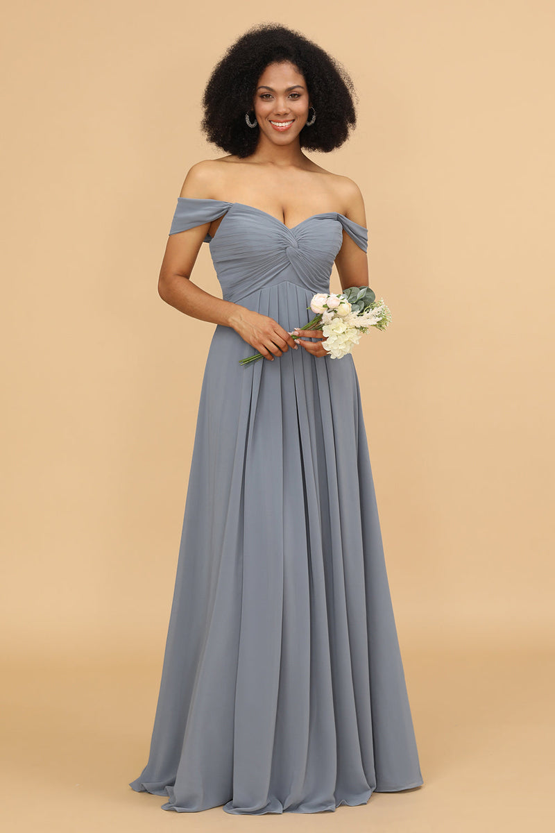 Load image into Gallery viewer, Off the Shoulder Chiffon Bridesmaid Dress