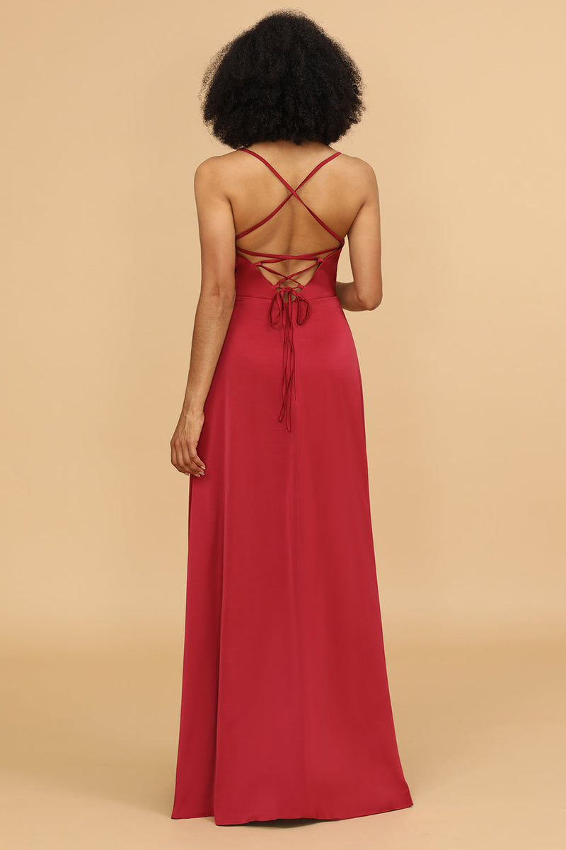 Load image into Gallery viewer, Satin Lace-up Back Bridesmaid Dress