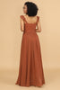 Load image into Gallery viewer, Terracotta Chiffon A-Line Floor Length Bridesmaid Dress With Ruffles