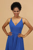 Load image into Gallery viewer, Royal Blue V-Neck Chiffon Bridesmaid Dress