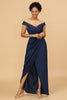 Load image into Gallery viewer, Navy Off The Shoulder Sheath Bridesmaid Dress