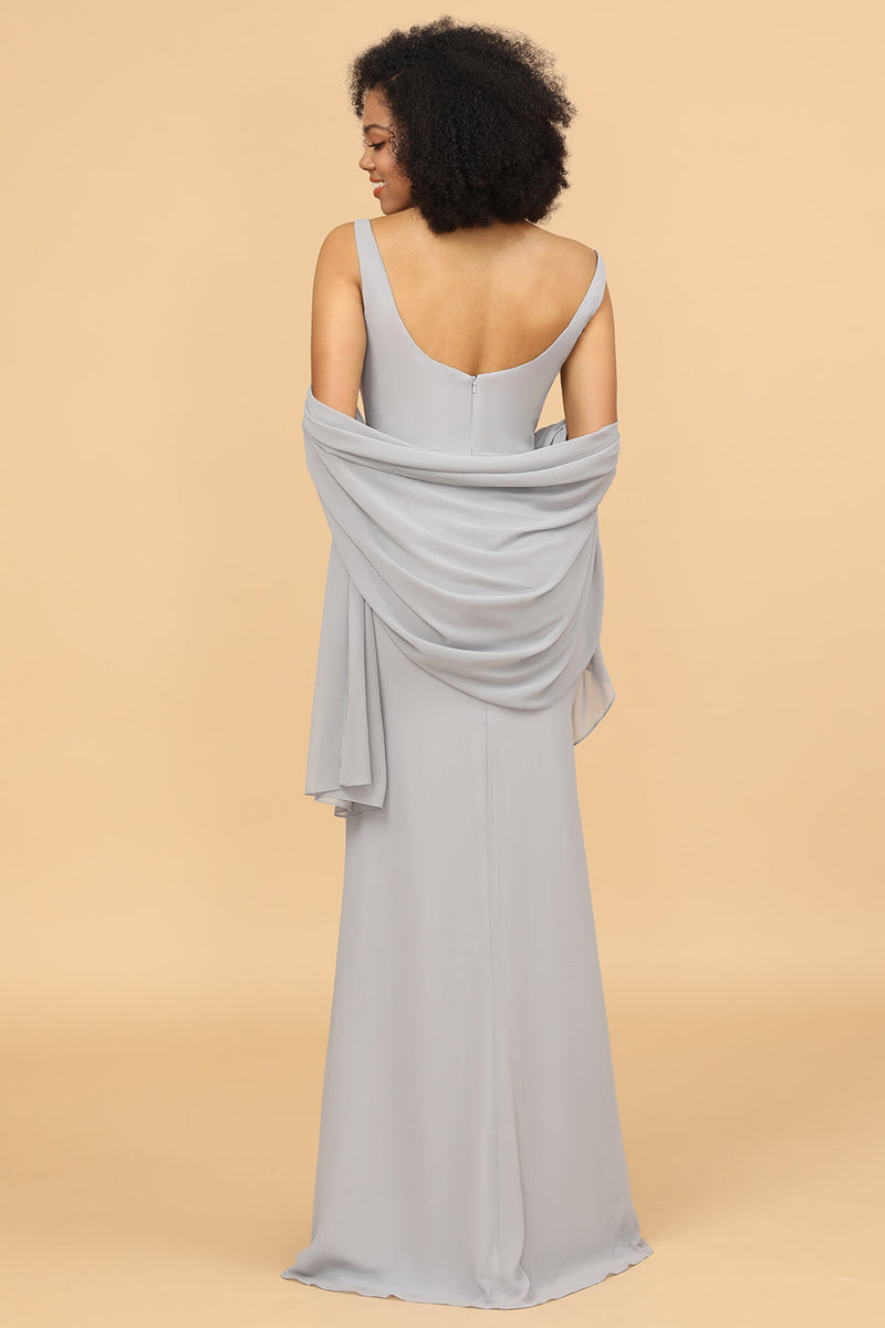 Load image into Gallery viewer, Grey Square Neck Mermaid Bridesmaid Dress