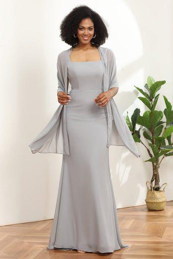 Grey Square Neck Mermaid Bridesmaid Dress