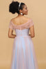 Load image into Gallery viewer, A Line Spaghetti Straps Blue Tulle Long Bridesmaid Dress