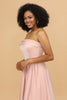 Load image into Gallery viewer, A Line Strapless Blush Satin Long Bridesmaid Dress