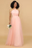 Load image into Gallery viewer, A Line Halter Blush Long Bridesmaid Dress