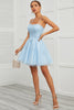 Load image into Gallery viewer, Blue Tulle Short Prom Dress with Appliques