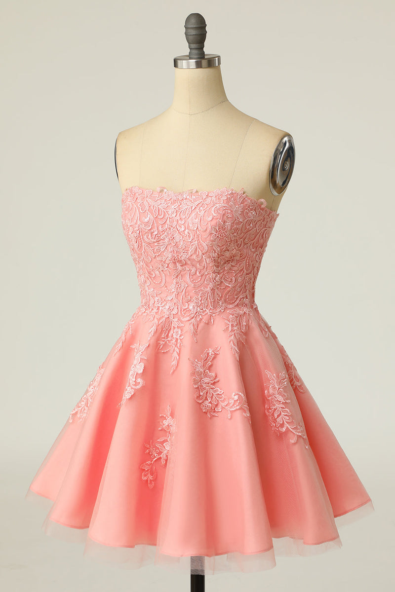 Load image into Gallery viewer, Blush Strapless Short Prom Dress with Appliques