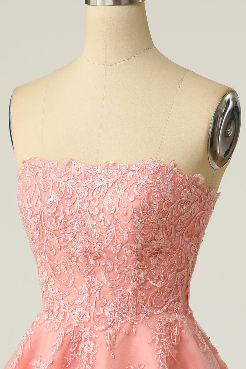 Load image into Gallery viewer, Blush Strapless Short Prom Dress with Appliques