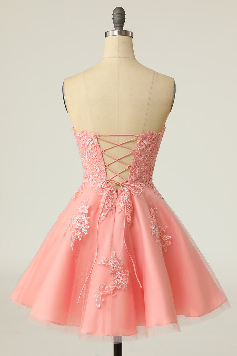 Load image into Gallery viewer, Blush Strapless Short Prom Dress with Appliques