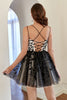 Load image into Gallery viewer, Stylish A Line Spaghetti Straps Black Short Homecoming Dress with Appliques