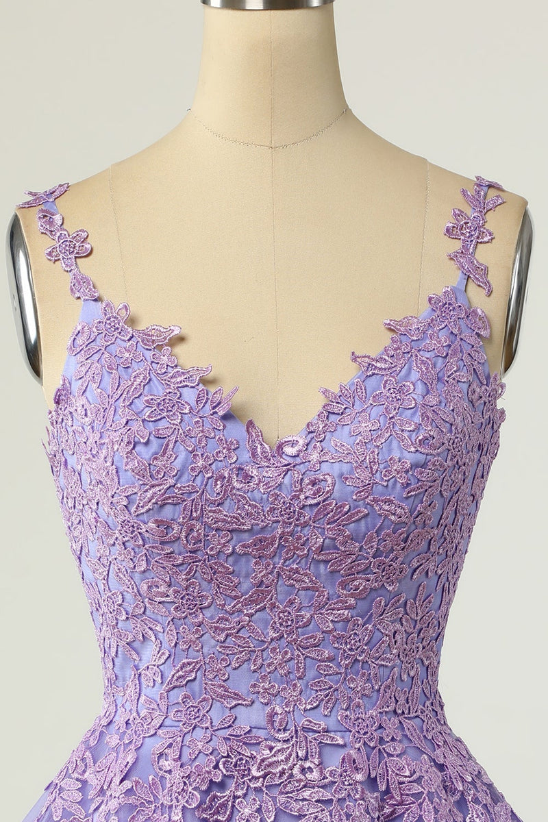 Load image into Gallery viewer, A Line Spaghetti Straps Purple Short Homecoming Dress