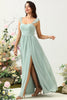 Load image into Gallery viewer, A Line Spaghetti Straps Dusty Sage Long Bridesmaid Dress with Ruffles