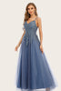 Load image into Gallery viewer, Dusty Blue Long Prom Dress with Lace