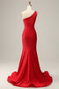 Load image into Gallery viewer, Mermaid One Shoulder Red Long Prom Dress with Beading