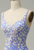 Load image into Gallery viewer, Light Blue Mermaid V Neck Long Prom Dress with Appliques Beading