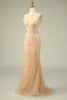 Load image into Gallery viewer, Luxurious Mermaid Jewel Neck Champagne Prom Dress with Beading