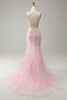 Load image into Gallery viewer, Mermaid Spaghetti Straps Light Pink Long Prom Dress with Appliques