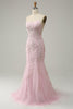 Load image into Gallery viewer, Mermaid Spaghetti Straps Light Pink Long Prom Dress with Appliques