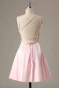 Simple Pink A Line Short Prom Dress