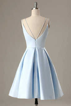 Simple Light Blue A Line Short Prom Dress