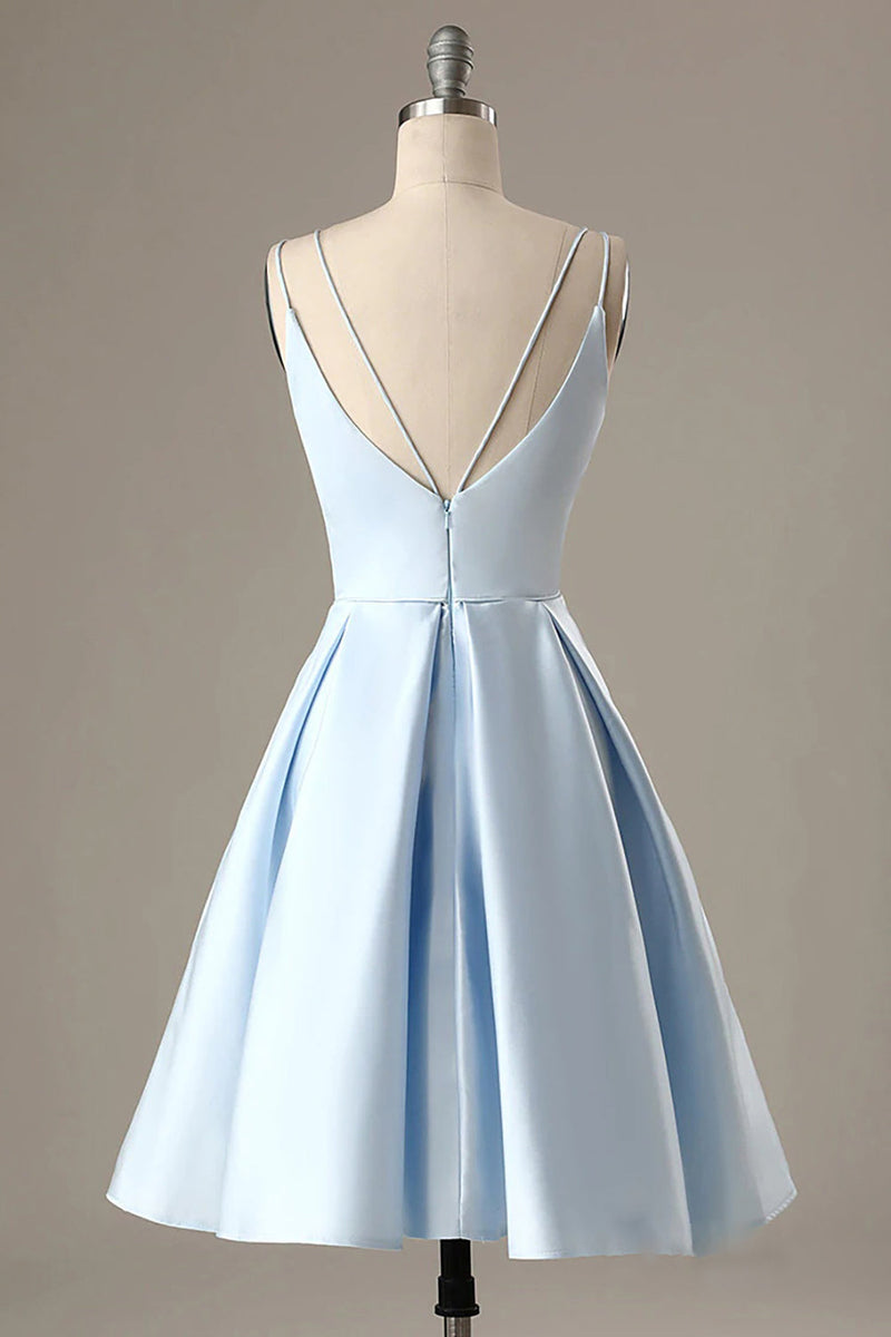 Load image into Gallery viewer, Simple Light Blue A Line Short Prom Dress