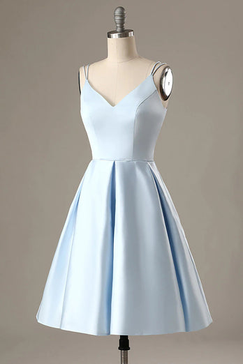 Simple Light Blue A Line Short Prom Dress