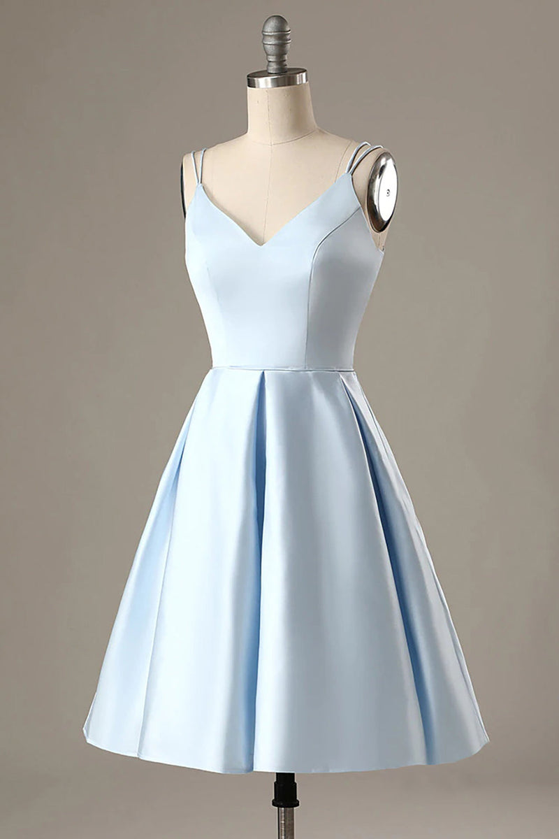 Load image into Gallery viewer, Simple Light Blue A Line Short Prom Dress